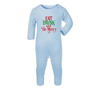Eat Drink and be Merry [BCX] Baby Romper Jumpsuit with feet, 0-3 Months, Pastel Blue