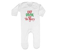 Eat Drink and be Merry [BCX] Baby Romper Jumpsuit with feet, 0-3 Months, White