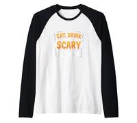 Eat, Drink and Be Scary: Halloween Party Mantra Raglan Baseball Tee, Men, Black/White, M