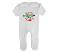 Eat Drink and Be Scary Halloween Statement Baby Romper Jumpsuit with feet, 0-3 Months, White