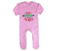 Eat Drink and Be Scary Halloween Statement Baby Romper Jumpsuit with feet, 3-6 Months, Pastel Pink
