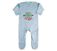 Eat Drink and Be Scary Halloween Statement Baby Romper Jumpsuit with feet, 6-12 Months, Pastel Blue