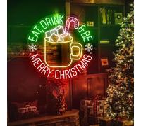 Eat Drink & Be Neon Sign, Merry Christmas Signs Neon Lights Wall Decor