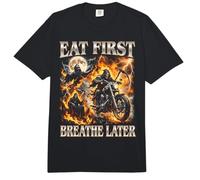 Eat First Funny Bootleg Skeleton Biker Y2K Foodie Comfort Colors Adult Heavyweight T-Shirt