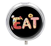 EAT Foodie Cute Travel Pill Organizer Portable Small Round Medicine Case Box for Pocket Purse