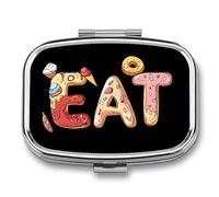EAT Foodie Cute Travel Pill Organizer Portable Small Square Medicine Case Box for Pocket Purse