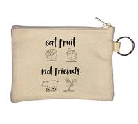 Eat Fruit Not Friends Go Vegan Key Chain Coin Purse Beige