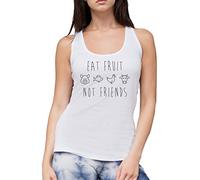 Eat Fruit Not Friends - Womens Vest Tank Top - Vegan Animals are Friends Eco Planet S white