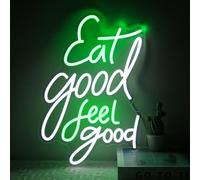 Eat Good Feel Good Neon Signs for Restaurant Kitchen Snack Shop Party Decor | Dimmable Food Neon Light, Green White Letter LED Sign, Health Neon Light Up Sign, Acrylic Wall Art, USB Powered, Easy to Hang