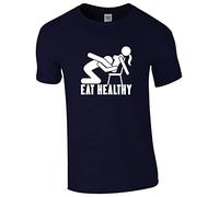 Eat Healthy T Shirt Eat Out More Often Funny Joke Humor Sarcastic Ironically Couple Married Unisex Gift Adult Tee top (Navy, L)