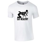 Eat Healthy T Shirt Eat Out More Often Funny Joke Humor Sarcastic Ironically Couple Married Unisex Gift Adult Tee top (White, XL)