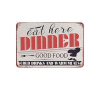 Eat Here Dinner Good Food Cold Drinks And Warm Meals Vintage Poster Tin Sign Bathroom Home Garden Retro Store Cafe 8X12 Inch Retro Look Metal Poster Sign For Home Farm Garage Quotes Wall Decor