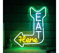 Eat Here Neon Sign with Arrow Guidance for Bar Restaurant Kitchen Decor