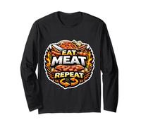 Eat Meat Repeat Funny Carnivore Diet Lover Fan Advocate Joke Long Sleeve T-Shirt