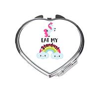Eat My Stardust Cheeky Funny Unicorn [UNIJS] folding compact pocket mirror - silver heart shape
