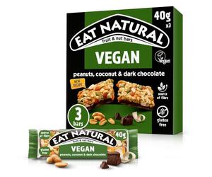 Eat Natural Vegan Peanuts, Coconut & Dark Chocolate, 3x40g | Gluten Free, High Fibre Snacks, Breakfast & Lunchbox Treats, Bulk Multipack, Delicious On-the-Go Snack Bars