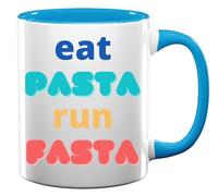 Eat Pasta Run Fasta Funny Runner Quote Ceramic Tea Coffee Mug Light Blue