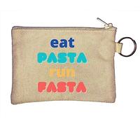 Eat Pasta Run Fasta Funny Runner Quote Key Chain Coin Purse Beige