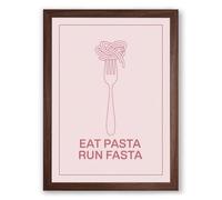 Eat Pasta, Run Fasta Minimalist Framed Wall Art Print A2 (59.4×42cm) Walnut, Wall Decor for Living Room, Bedroom, Office & Home, Ready to Hang, Art Gift