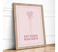 Eat Pasta, Run Fasta Minimalist Framed Wall Art Print A3 (42×29.7cm) Oak, Wall Decor for Living Room, Bedroom, Office & Home, Ready to Hang, Art Gift