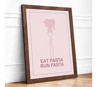 Eat Pasta, Run Fasta Minimalist Framed Wall Art Print A4 (29.7×21cm) Walnut, Wall Decor for Living Room, Bedroom, Office & Home, Ready to Hang, Art Gift