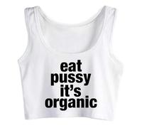 Eat Pussy Tank Top Women Crop Top Swinger Vest Sleeveless Cotton White