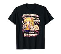 Eat Ramen Draw Anime and Repeat | Cute Kawaii Manga Girl T-Shirt