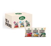 Eat Real Chips, 15 Bag-Multibox, 5 x 40g Sour Cream & Chive Quinoa, 5 x 40g Salted Lentil, 5 x 45g Tomato & Basil Hummus, Healthy Snacks Box, Crisps Snacks