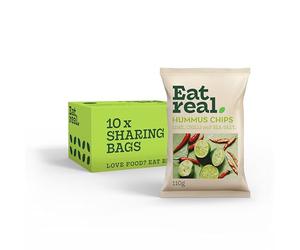 Eat Real, Hummus Chips, Chilli Lime and Sea Salt, 10 X 110g, Crisps Snacks