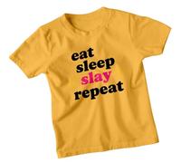 Eat Slay Repeat Empowerment Slogans Girls T-Shirt Cool Daily Routine Sparkle Tee