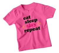 Eat Slay Repeat Empowerment Slogans Girls T-Shirt Cool Daily Routine Sparkle Tee