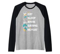 Eat Sleep Anime Gaming Repeat Japanese Otaku Anime Manga Raglan Baseball Tee