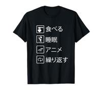 Eat Sleep Anime Repeat Japanese Kanji T-Shirt, Blue, S