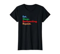Eat Sleep Backpacking Repeat for Backpackers and Travellers Value Graphic T-Shirt, Women, Black, XL