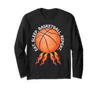 EAT. Sleep. Basketball. Repeat. Baseball Player Cartoon Long Sleeve T-Shirt