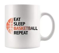Eat Sleep Basketball Repeat Basketball Gifts Basketball Player Dad Boyfriend Husband Uncle Brother Coach Sports Novelty Drinkware Ceramic Mug 11 oz White