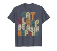 Eat Sleep Be Asia Repeat Funny Groovy Retro Asia T-Shirt, Men, Heather Blue, Small