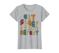 Eat Sleep Be Asia Repeat Funny Groovy Retro Asia T-Shirt, Women, Heather Grey, X-Small