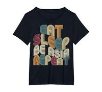 Eat Sleep Be Asia Repeat Funny Groovy Retro Asia T-Shirt, Women's Plus, Black, 1X