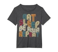 Eat Sleep Be Asia Repeat Funny Groovy Retro Asia T-Shirt, Women's Plus, Dark Heather Grey, 1X