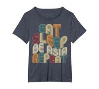 Eat Sleep Be Asia Repeat Funny Groovy Retro Asia T-Shirt, Women's Plus, Heather Blue, 1X