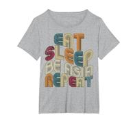 Eat Sleep Be Asia Repeat Funny Groovy Retro Asia T-Shirt, Women's Plus, Heather Grey, 6X