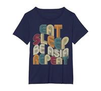 Eat Sleep Be Asia Repeat Funny Groovy Retro Asia T-Shirt, Women's Plus, Navy Blue, 4X