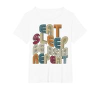 Eat Sleep Be Asia Repeat Funny Groovy Retro Asia T-Shirt, Women's Plus, White, 2X