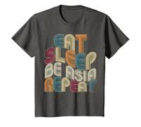 Eat Sleep Be Asia Repeat Funny Groovy Retro Asia T-Shirt, Youth, Asphalt Grey, X-Small