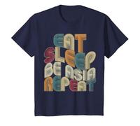 Eat Sleep Be Asia Repeat Funny Groovy Retro Asia T-Shirt, Youth, Navy Blue, Small