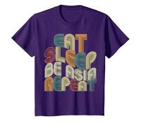 Eat Sleep Be Asia Repeat Funny Groovy Retro Asia T-Shirt, Youth, Purple, Small