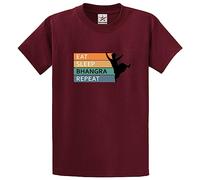 Eat Sleep Bhangra Repeat Punjabi Sikh Funny Dance Print Unisex Adults Crew Neck T-Shirt (M, Burgundy)