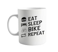 Eat Sleep Bike Repeat Mug - 11oz Coffee Mug for Cyclists, Mountain Bikers, and Road Riders - Unique Biking Gift for Men and Women Who Love Cycling, Espresso, or Tea - Great for Home or Office