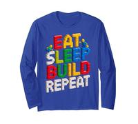 EAT Sleep Build Repeat Master Builder Building Bricks Blocks Long Sleeve T-Shirt, Adult Unisex, Royal Blue, XX-Large